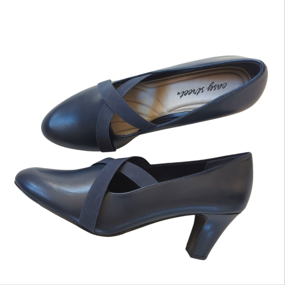 Easy Street Zaylee Faux Leather Criss Cross Strappy Slip On Heels 10M Blue